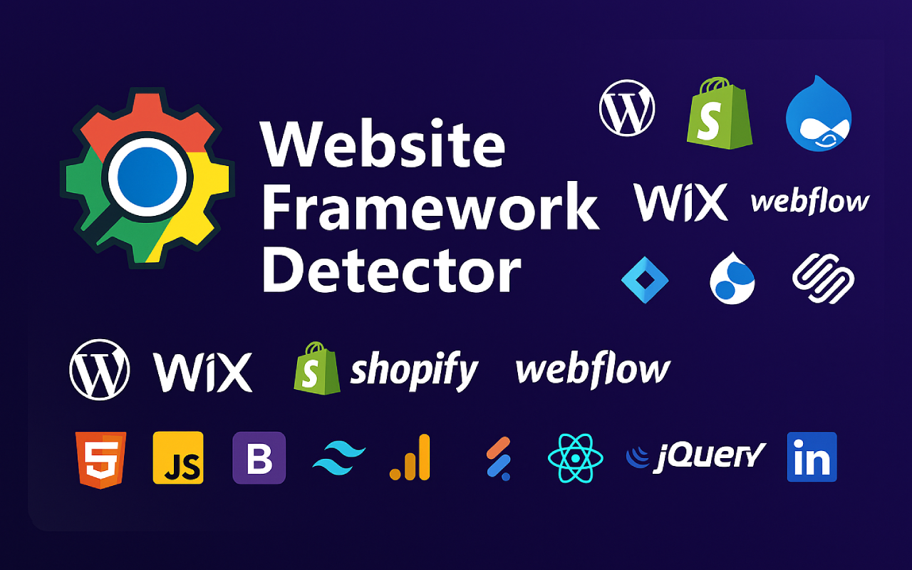 Website Framework Detector & CMS checker Chrome extension UI showing detection panel