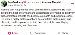 USA client review on facebook for Anupam Mondal